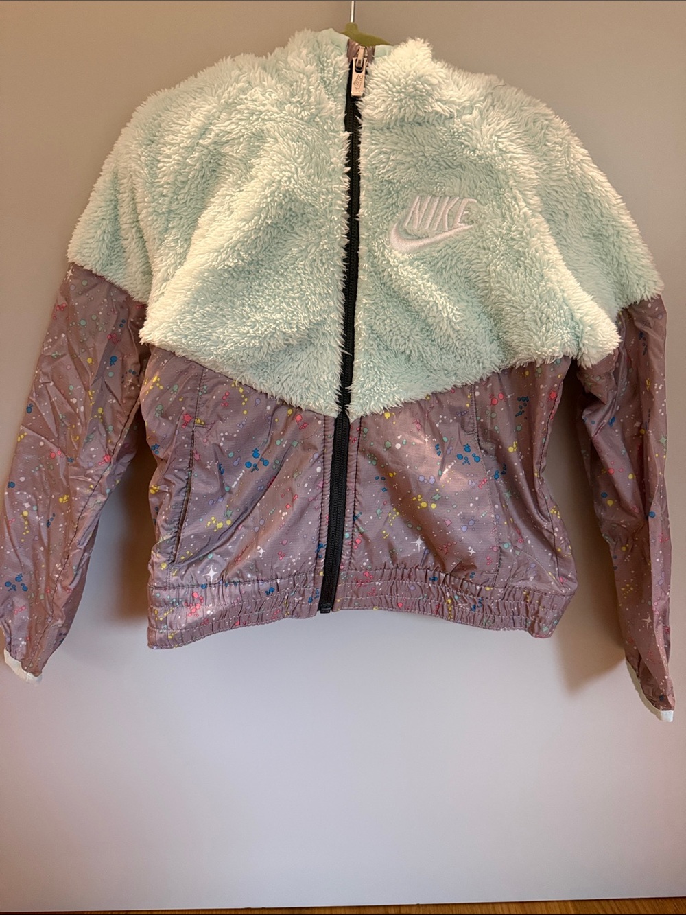 Nike Kids Mint Sherpa & Gray Patterned Puffer Jacket